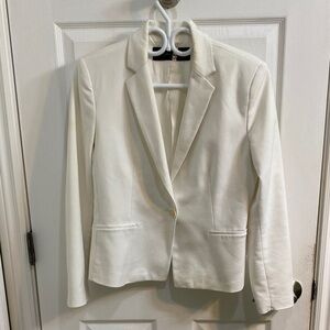 Zara Basic Tailored White One Button Blazer Cotton Blend Women’s Size Large